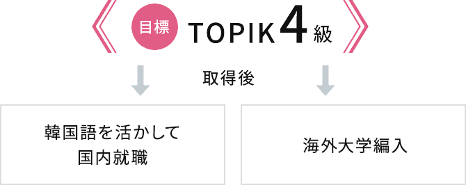 目標 TOPIK4級 取得後 韓国語を活かして国内就職 / 海外大学編入や海外インターンシップ